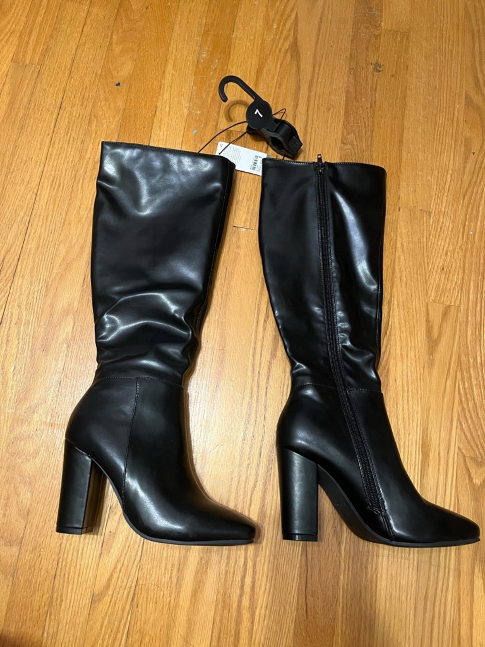 Black High Heel Knee Boots - Classic Women's Leatherette Boots